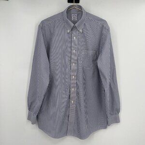 Brooks Brothers Classic Fit Button Down Shirt Blue White Striped Mens 16.5-35